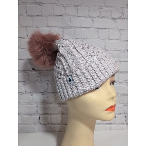 Smartwool Merino Wool Pink And Purple Cable Knit Pom Pom Beanie Hat - Picture 1 of 11